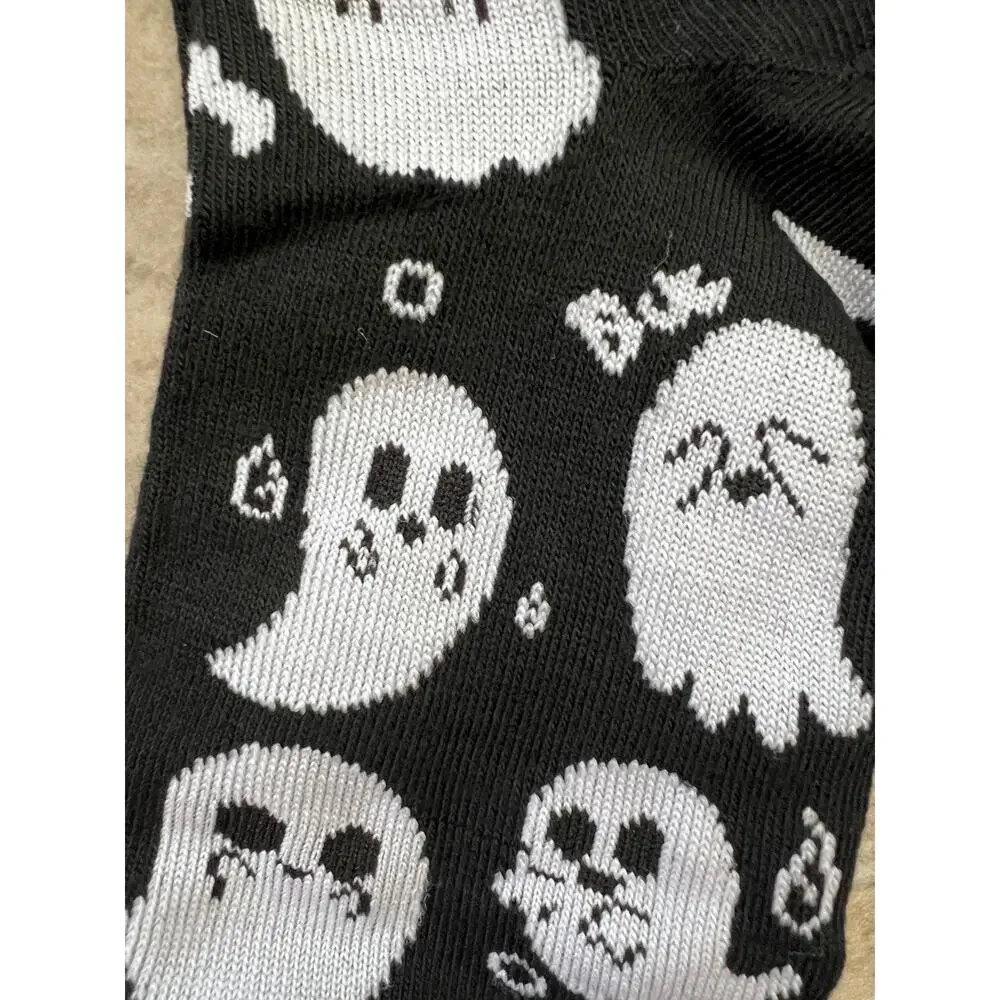 Ghost Socks 3 Pair Unisex Lot Black White Halloween Spooky Goth Tall Socks